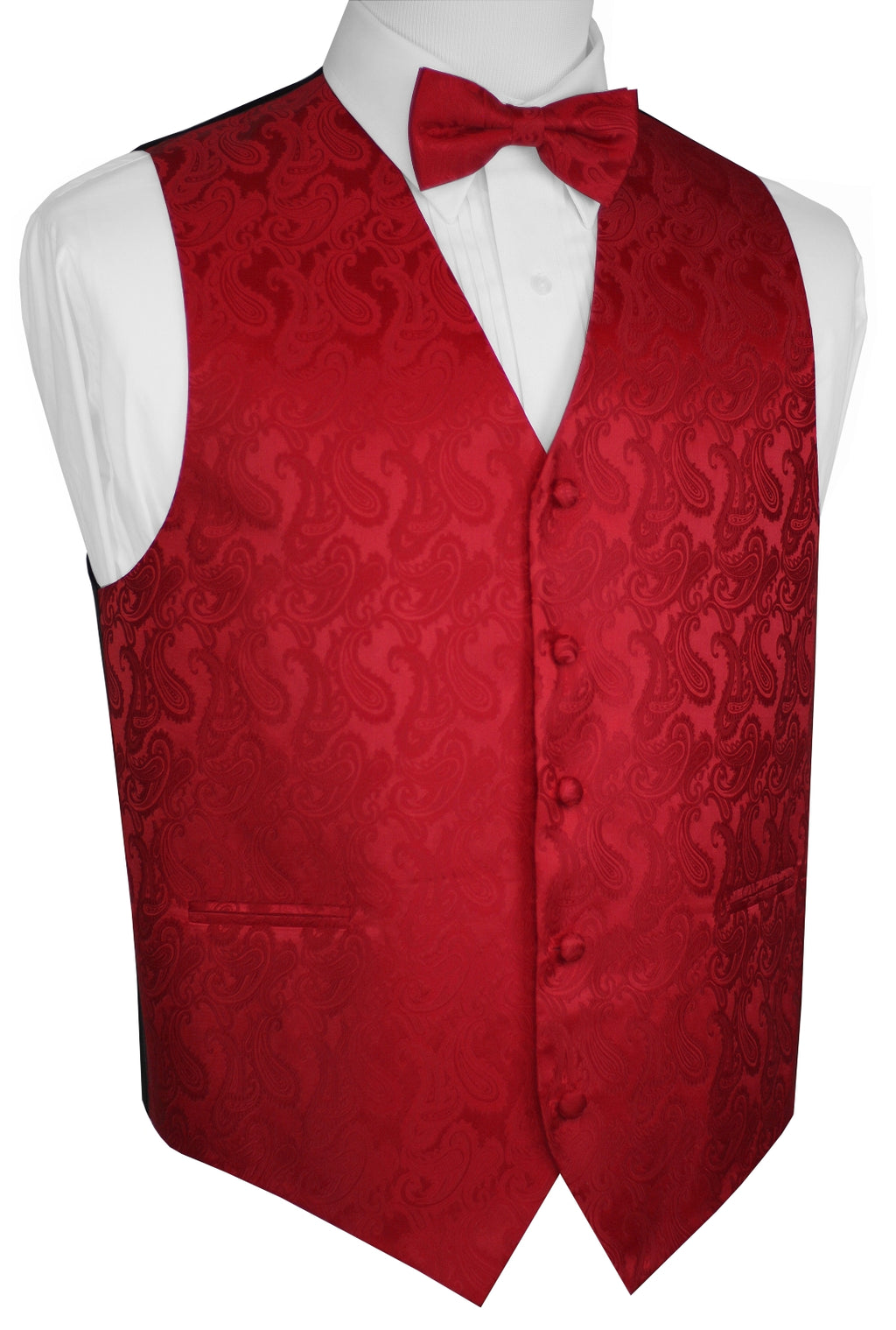 Red Paisley Tuxedo Vest Set with Bow-Tie & Pocket Square