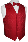 Red Paisley Tuxedo Vest Set with Bow-Tie & Pocket Square