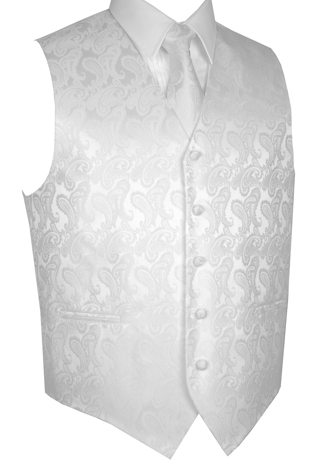 White Paisley Tuxedo Vest Set with Tie & Pocket Square