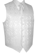 White Paisley Tuxedo Vest Set with Tie & Pocket Square