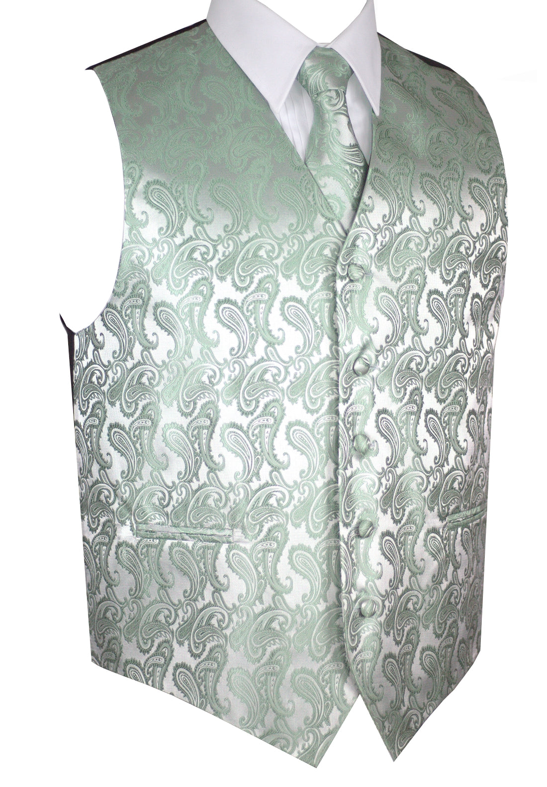 Sage Tuxedo Vest Set with Tie & Pocket Square