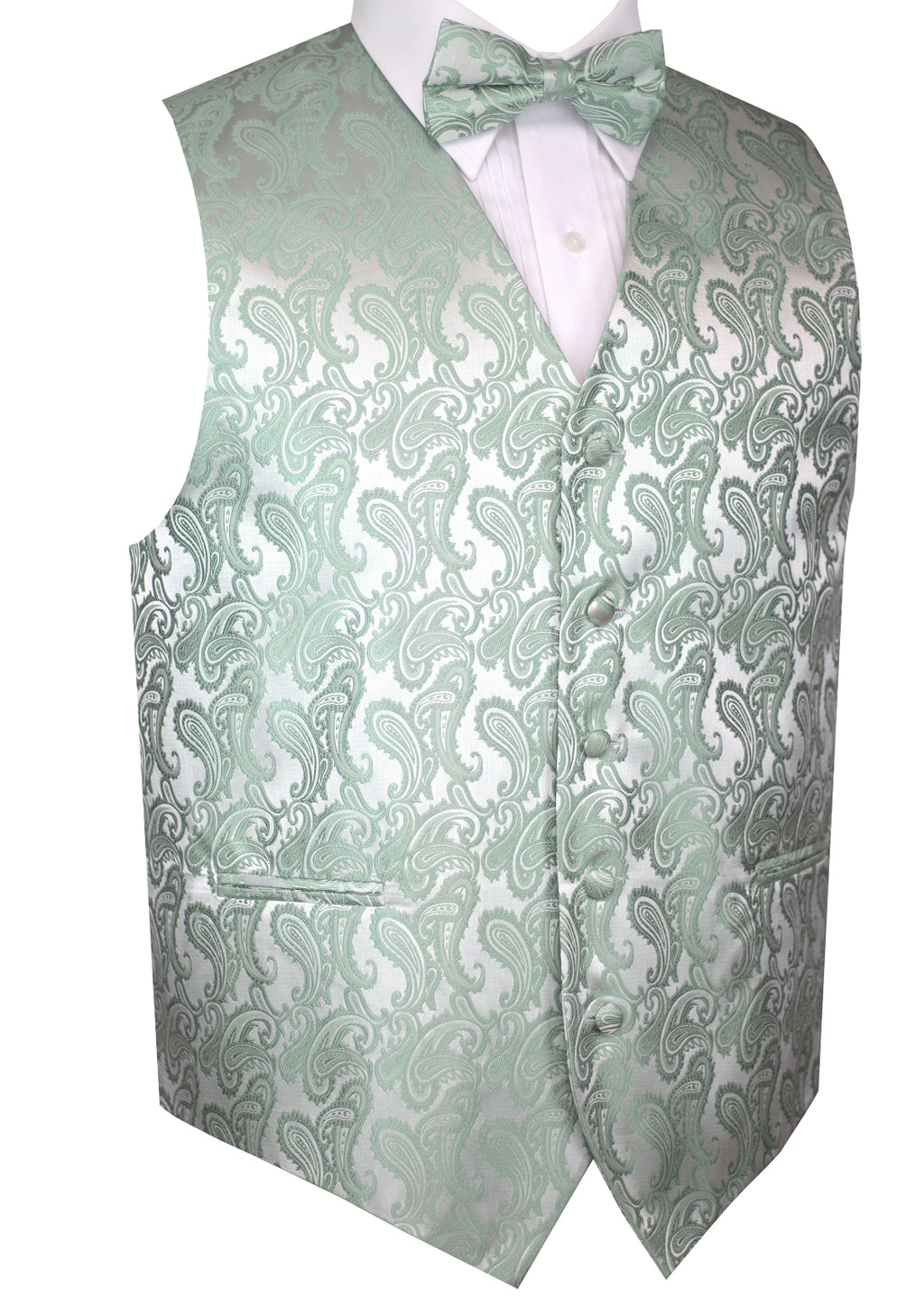 Sage Tuxedo Vest Set with Bow-Tie & Pocket Square