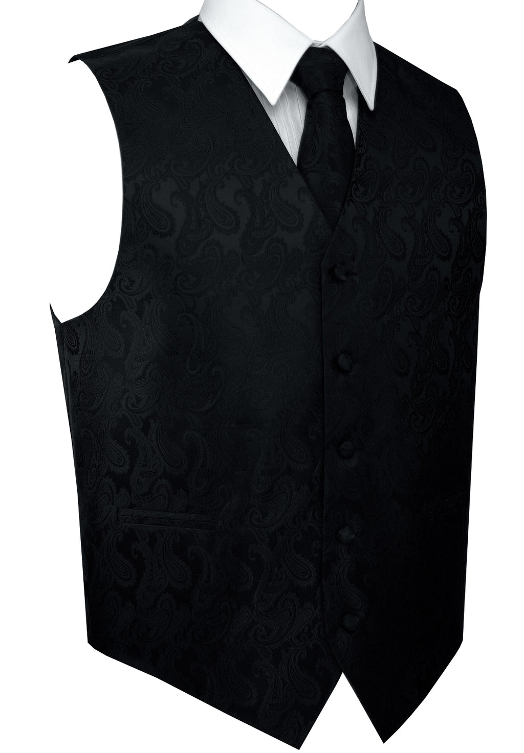Black Paisley Tuxedo Vest Set with Tie & Pocket Square