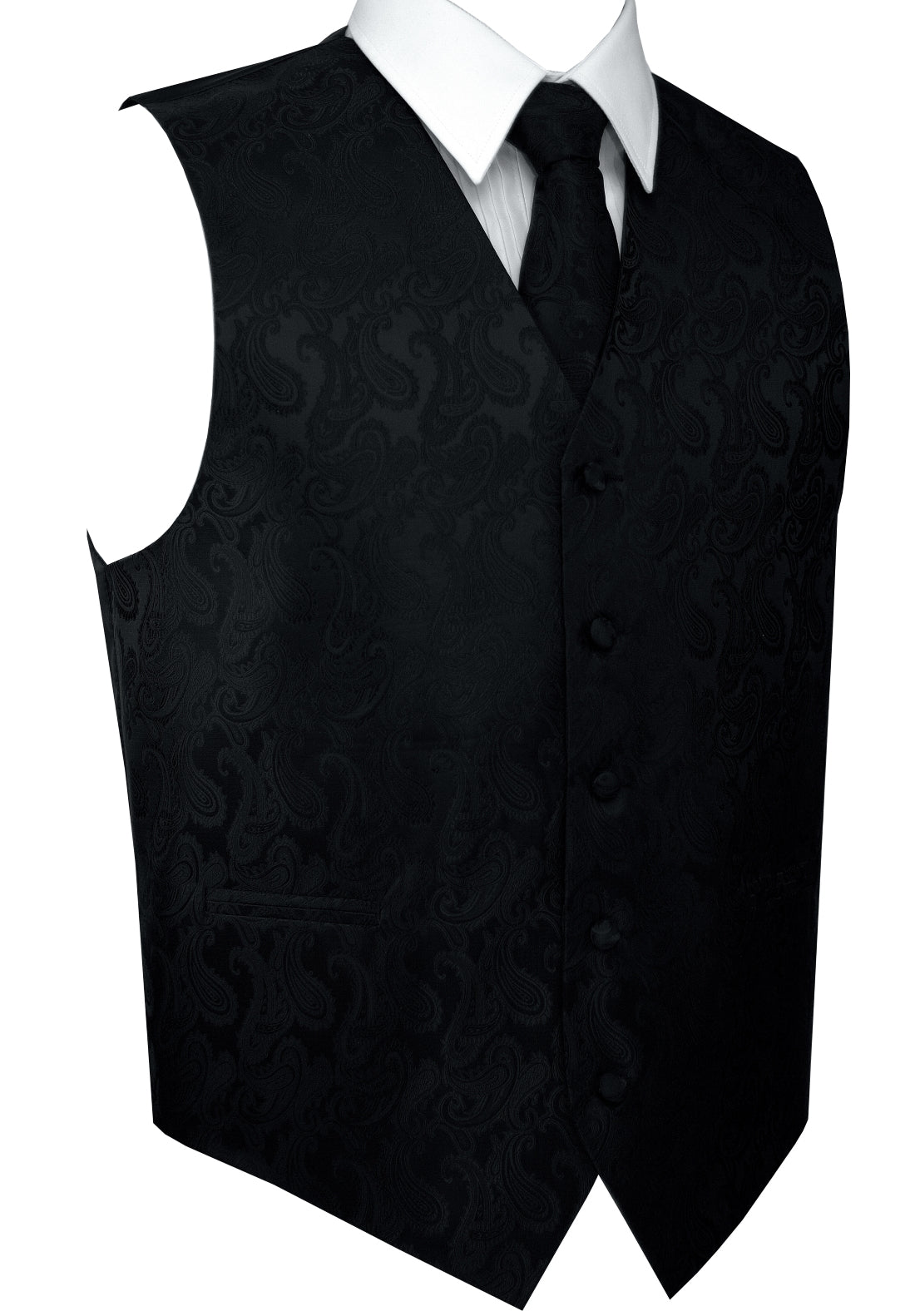 Black Paisley Tuxedo Vest Set with Tie & Pocket Square