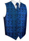 Royal Blue Paisley Tuxedo Vest Set with Tie & Pocket Square