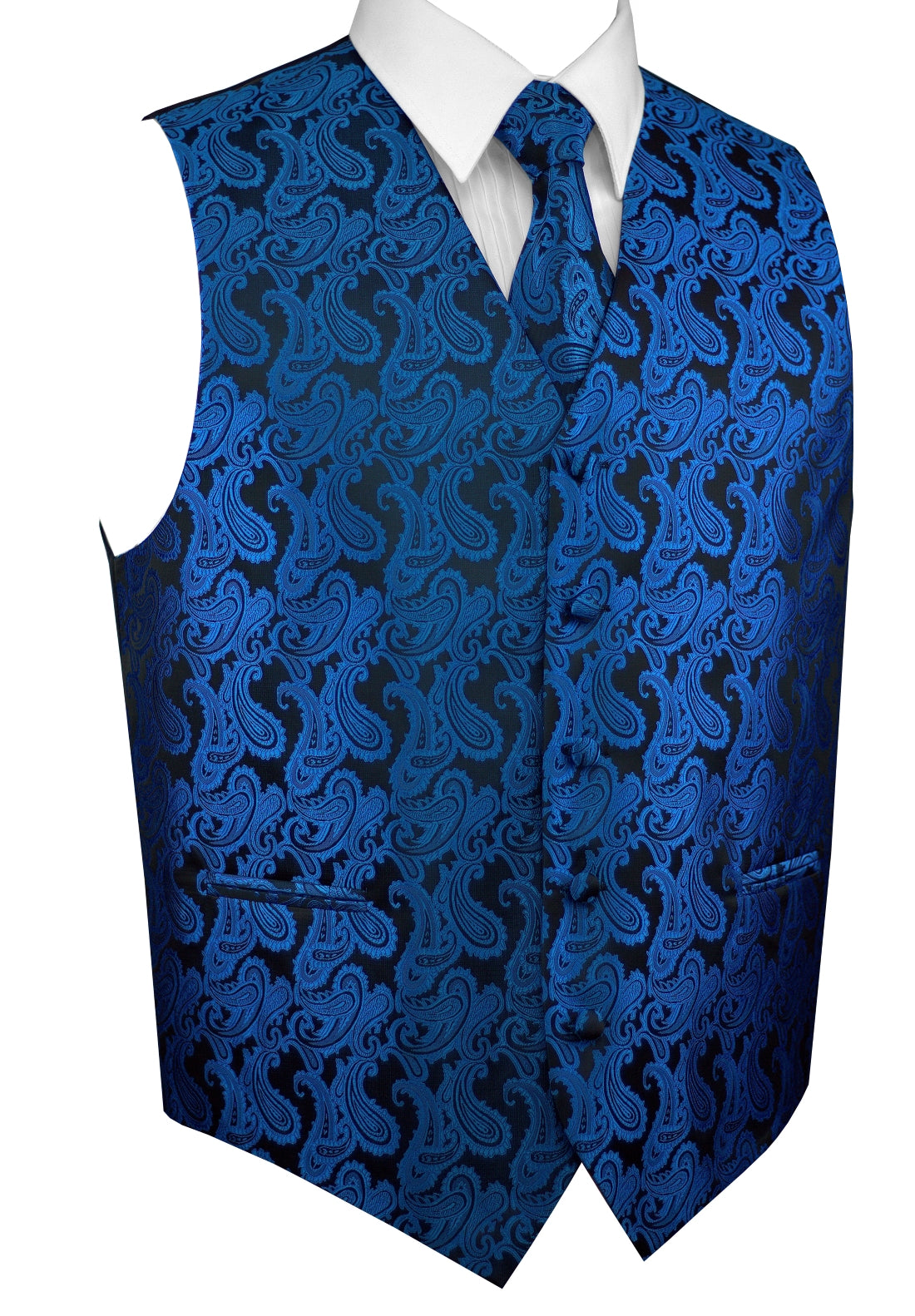 Royal Blue Paisley Tuxedo Vest Set with Tie & Pocket Square