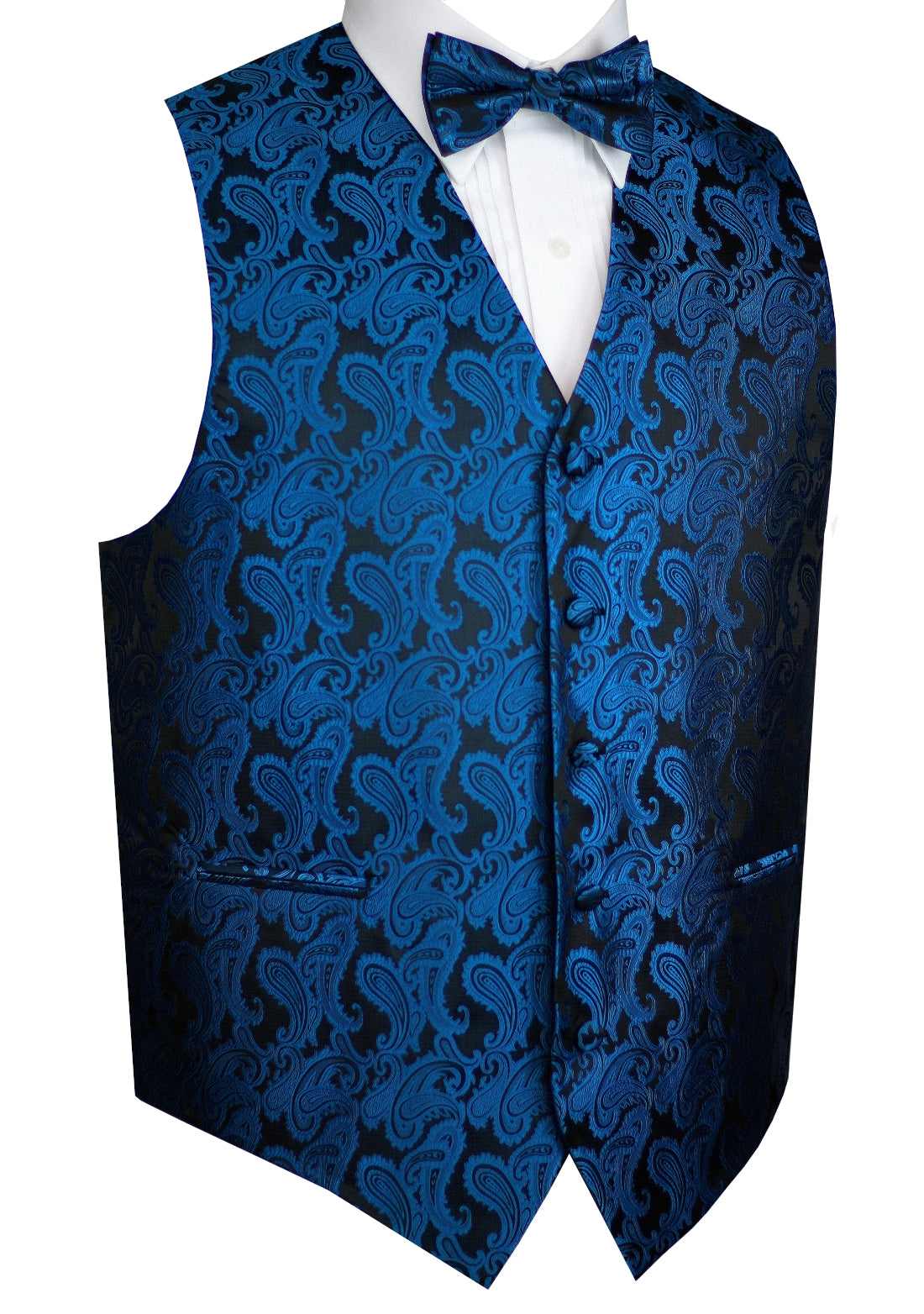 Royal Blue Paisley Tuxedo Vest Set with Bow-Tie & Pocket Square
