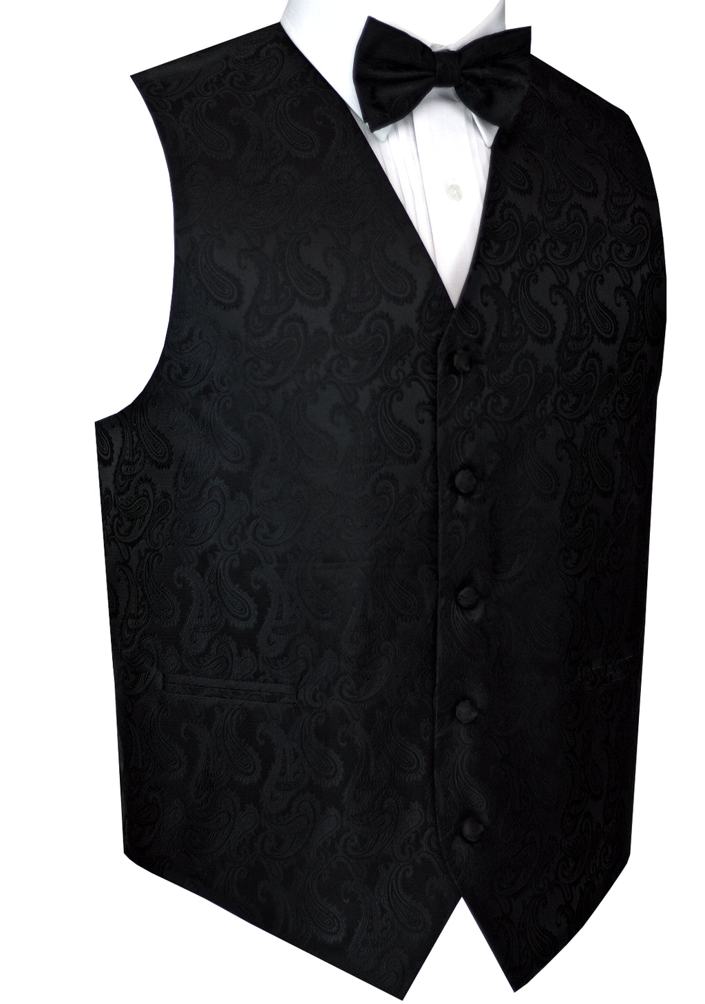 Black Paisley Tuxedo Vest Set with Bow-Tie & Pocket Square