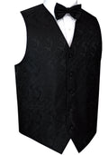 Black Paisley Tuxedo Vest Set with Bow-Tie & Pocket Square