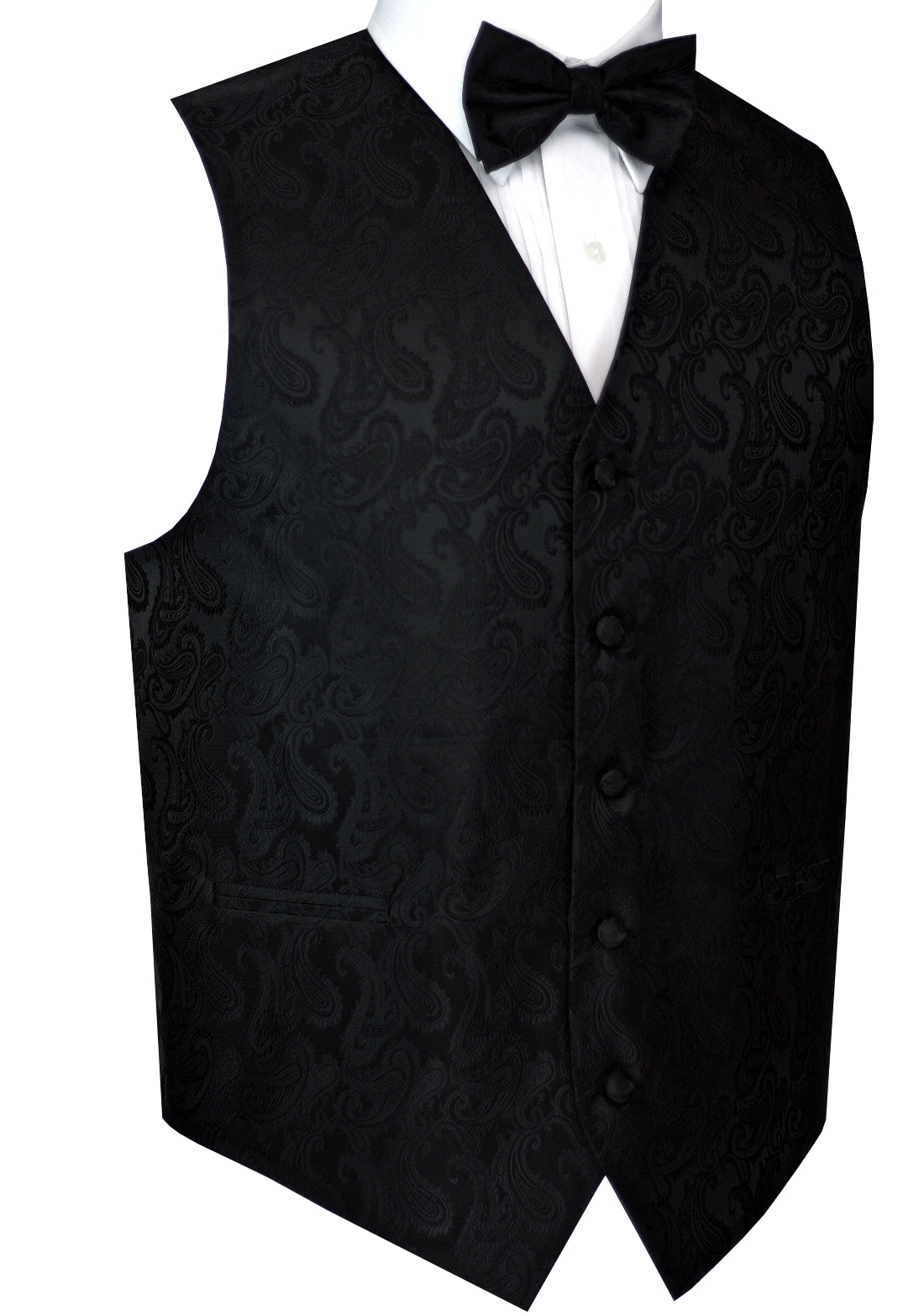Black Paisley Tuxedo Vest Set with Bow-Tie & Pocket Square