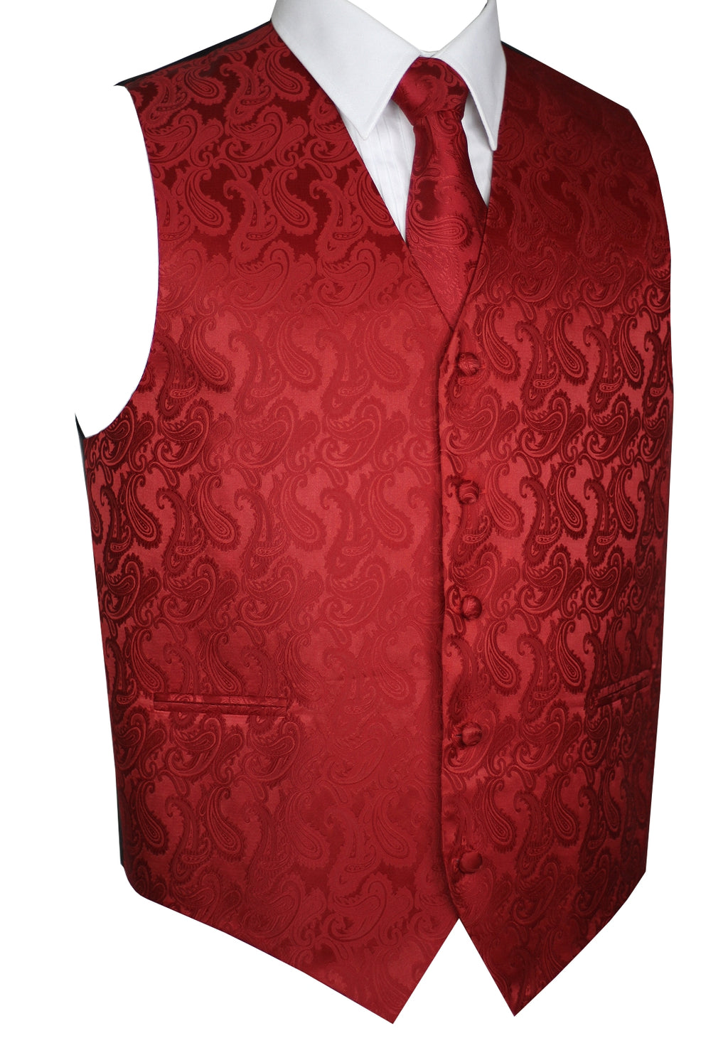 Red Paisley Tuxedo Vest Set with Tie & Pocket Square