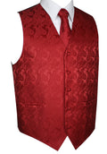 Red Paisley Tuxedo Vest Set with Tie & Pocket Square