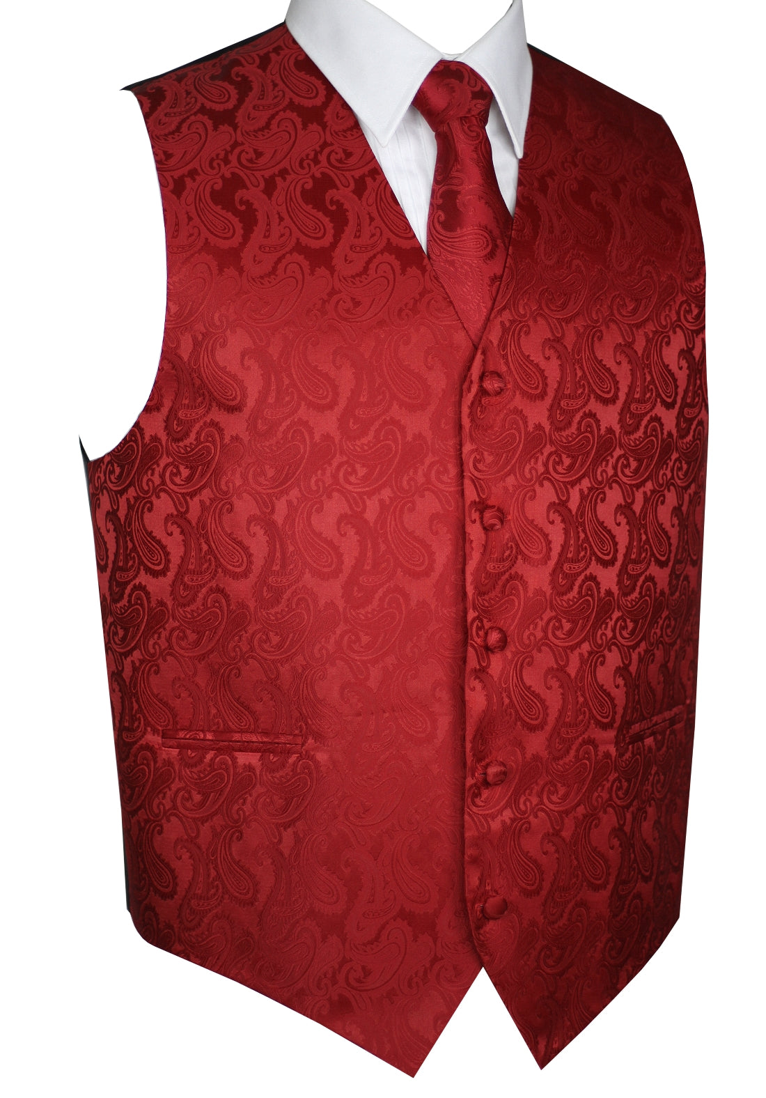Red Paisley Tuxedo Vest Set with Tie & Pocket Square