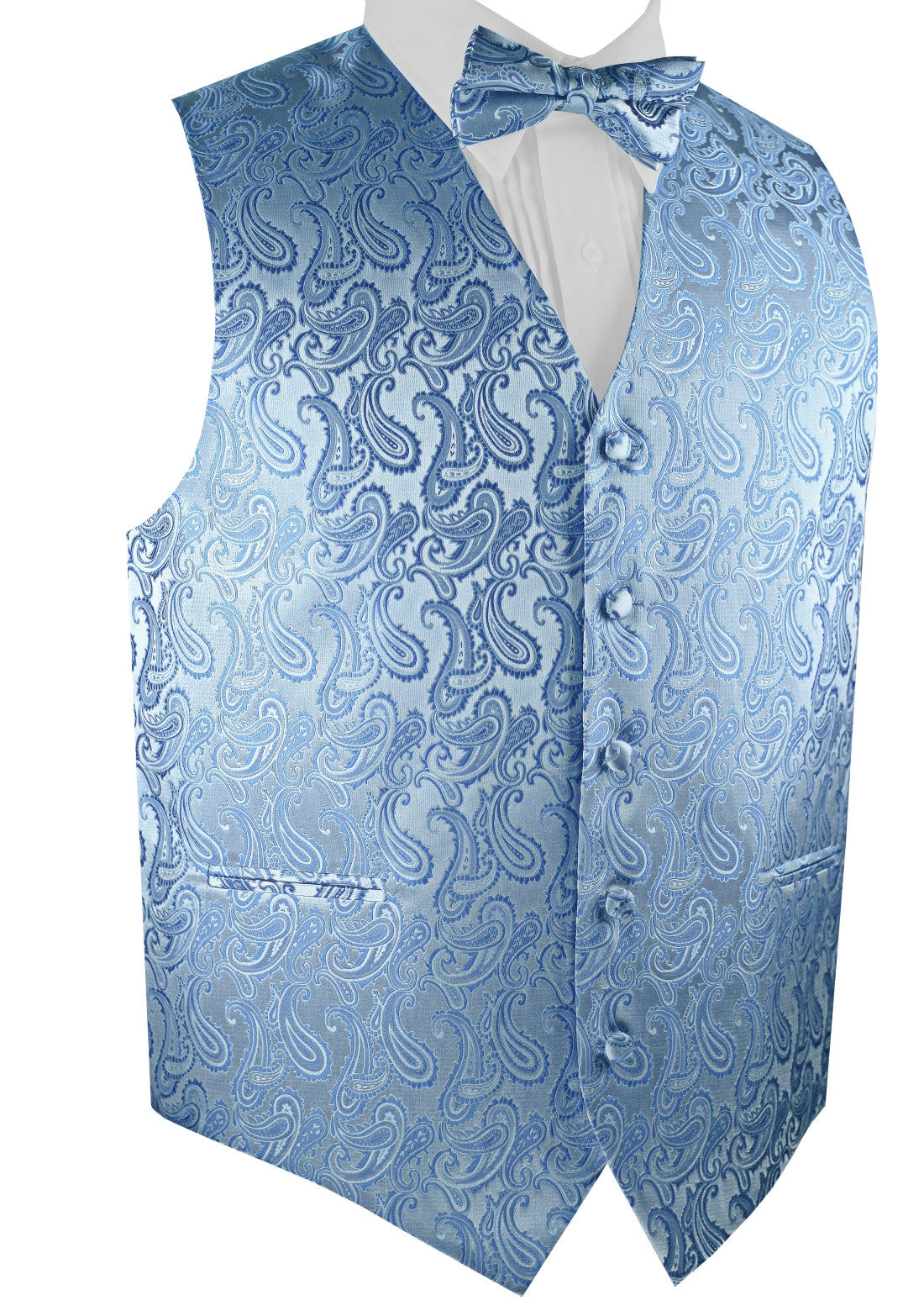 Cornflower Tuxedo Vest Set with Bow-Tie & Pocket Square