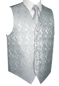 Silver Paisley Tuxedo Vest Set with Tie & Pocket Square