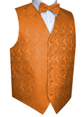 Orange Paisley Tuxedo Vest Set with Bow-Tie & Pocket Square
