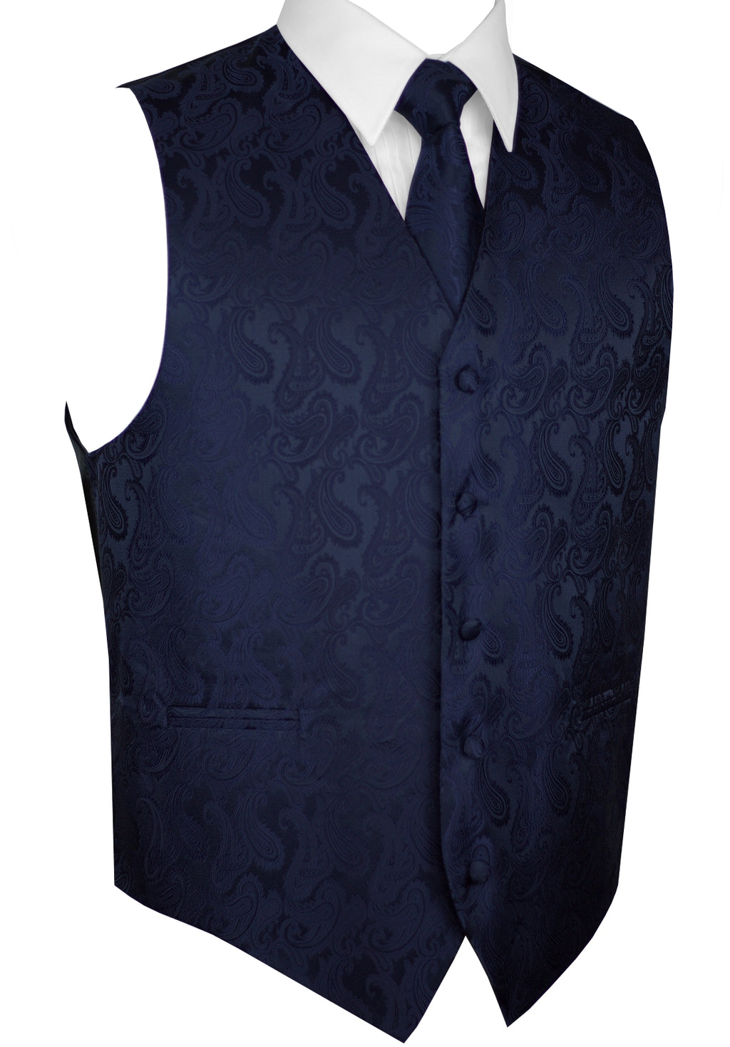 Navy Paisley Tuxedo Vest Set with Tie & Pocket Square