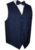 Navy Paisley Tuxedo Vest Set with Bow-Tie & Pocket Square