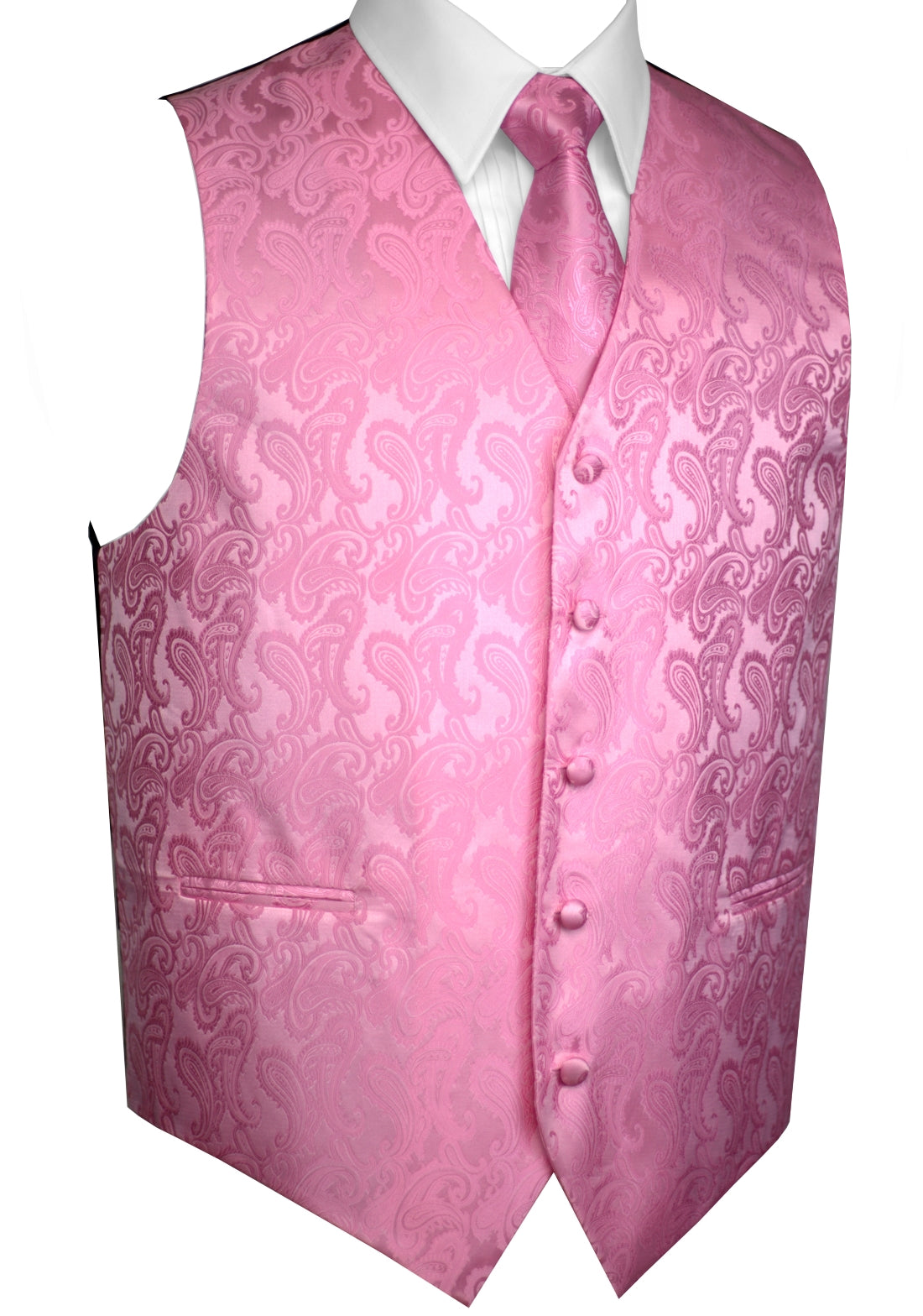 Pink Paisley Tuxedo Vest Set with Tie & Pocket Square