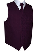 Plum Paisley Tuxedo Vest Set with Tie & Pocket Square