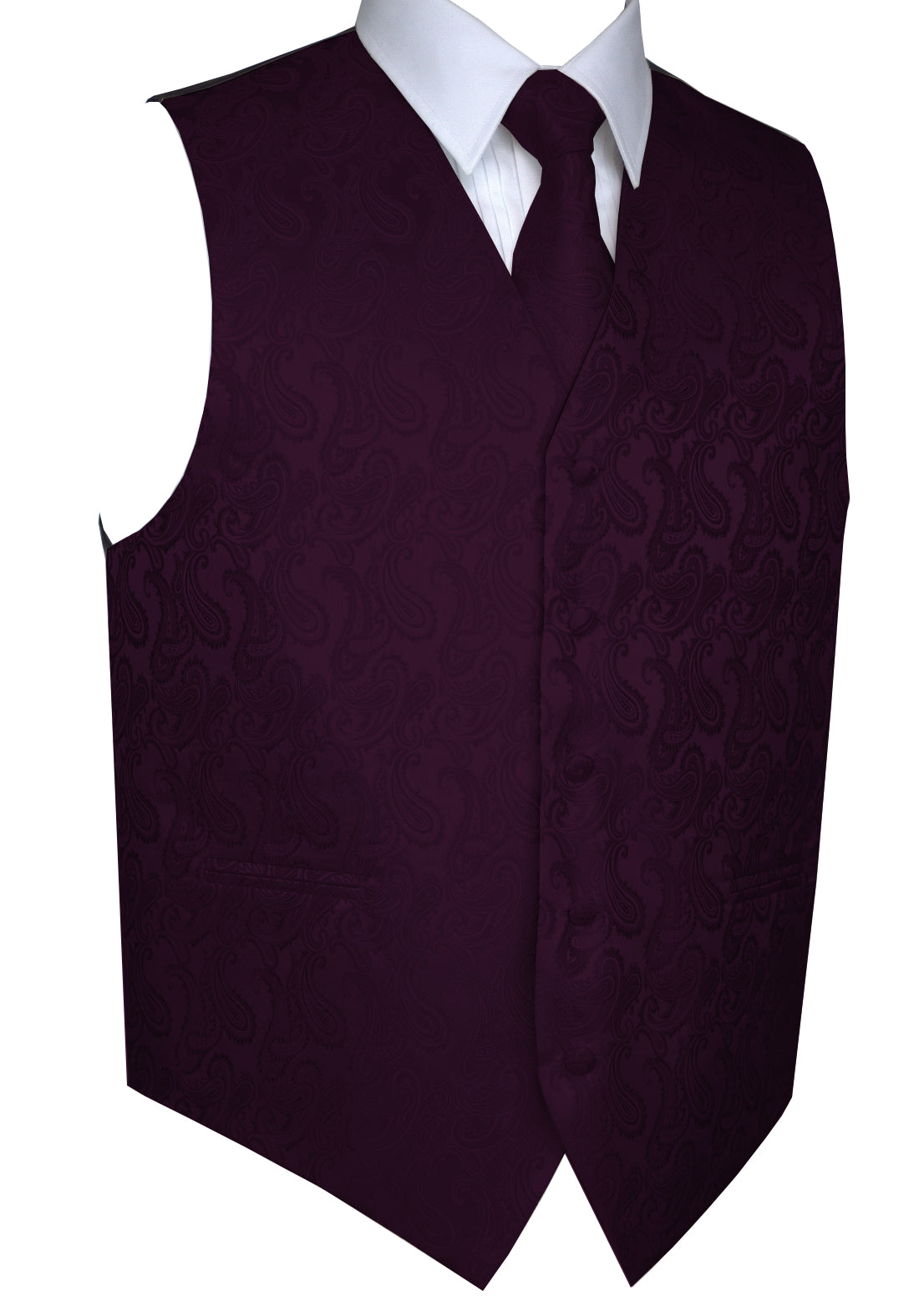 Plum Paisley Tuxedo Vest Set with Tie & Pocket Square