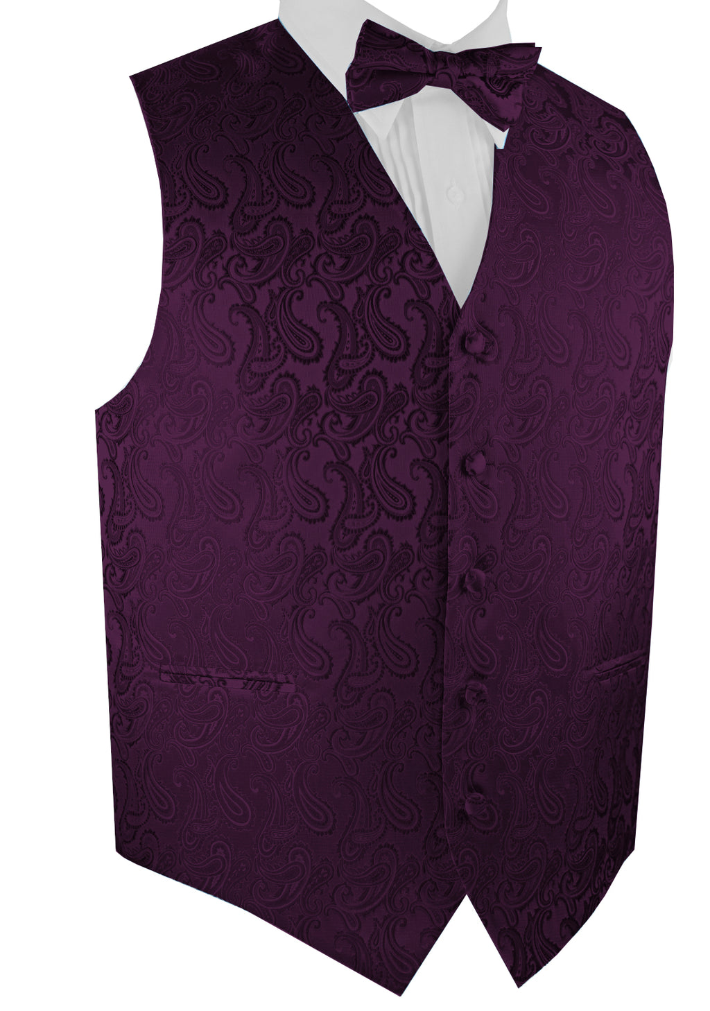 Plum Paisley Tuxedo Vest Set with Bow-Tie & Pocket Square