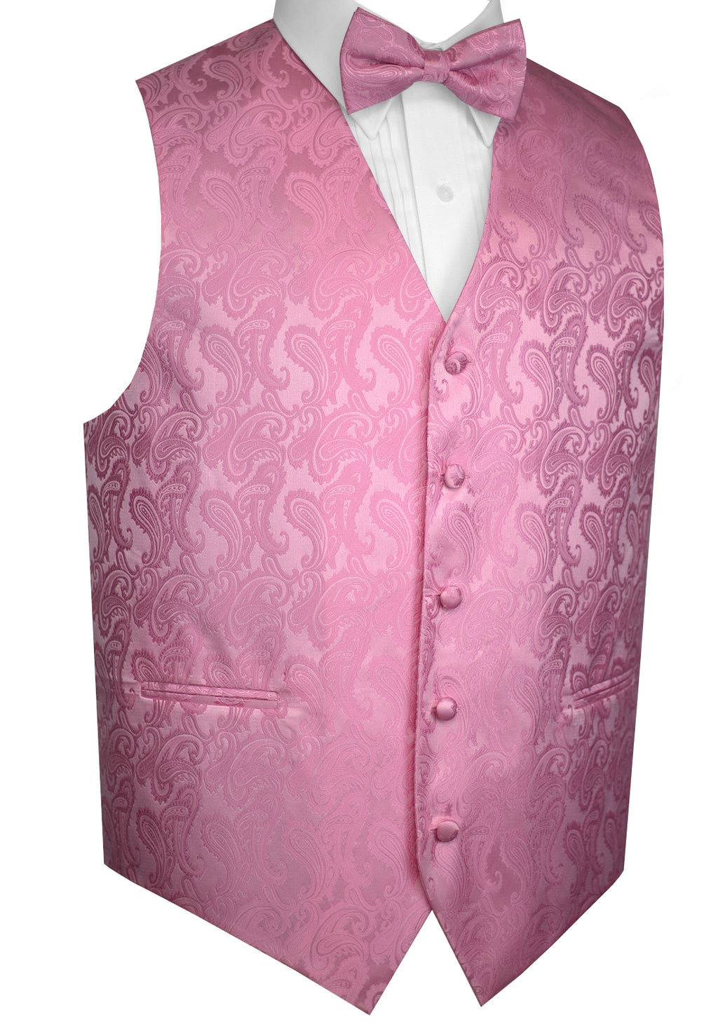 Pink Paisley Tuxedo Vest Set with Bow-Tie & Pocket Square
