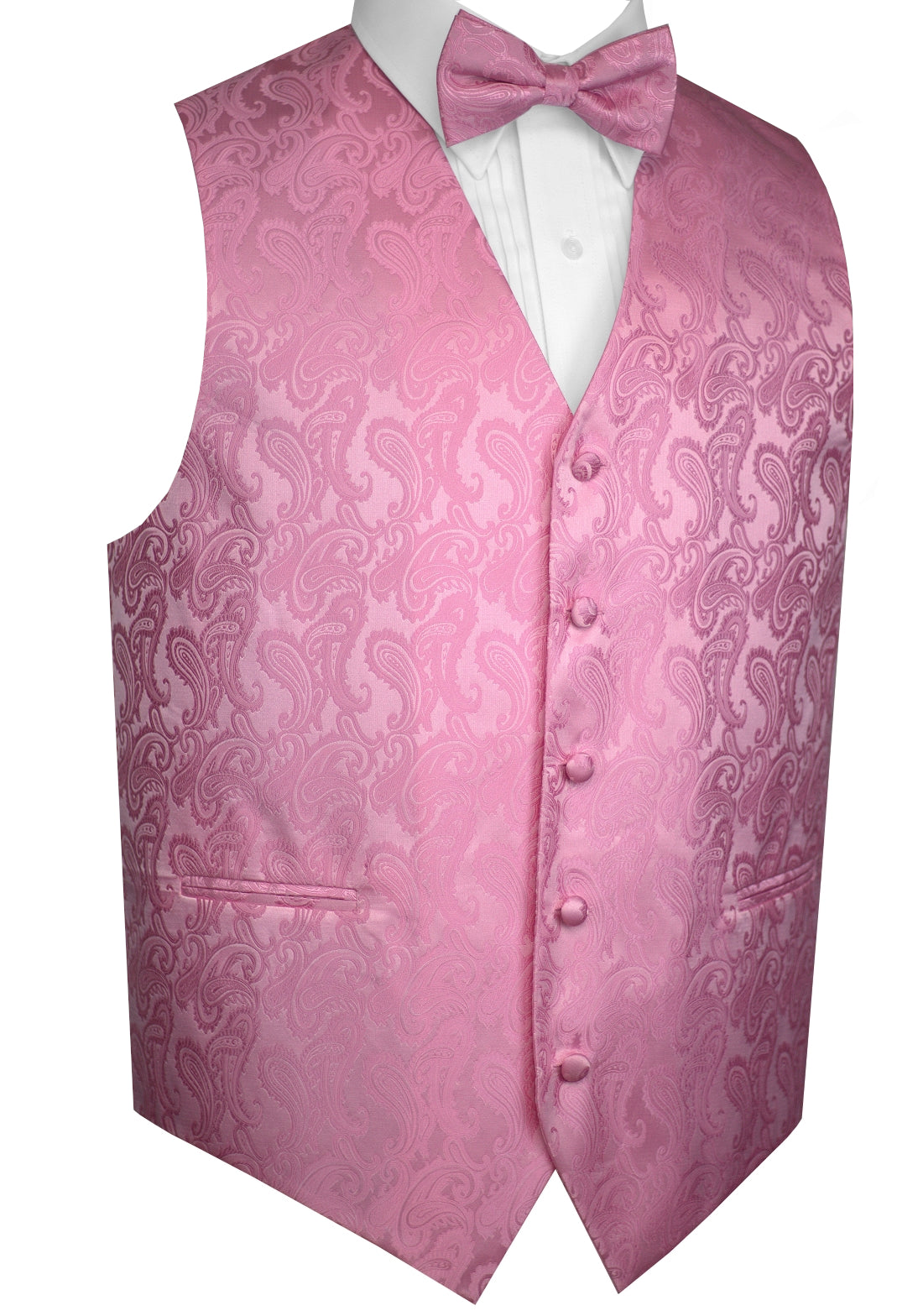 Pink Paisley Tuxedo Vest Set with Bow-Tie & Pocket Square