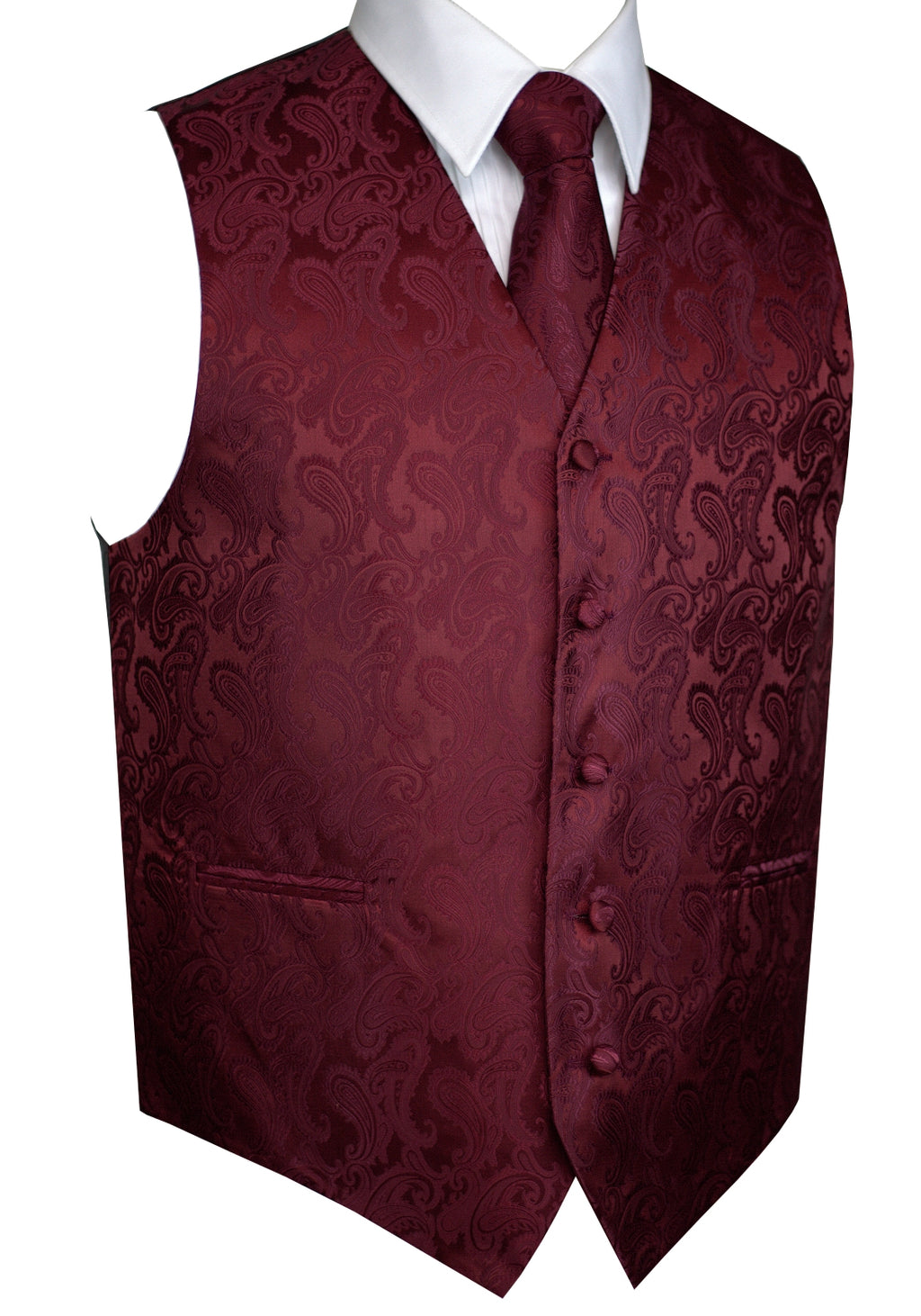 Burgundy Tuxedo Vest Set with Tie & Pocket Square