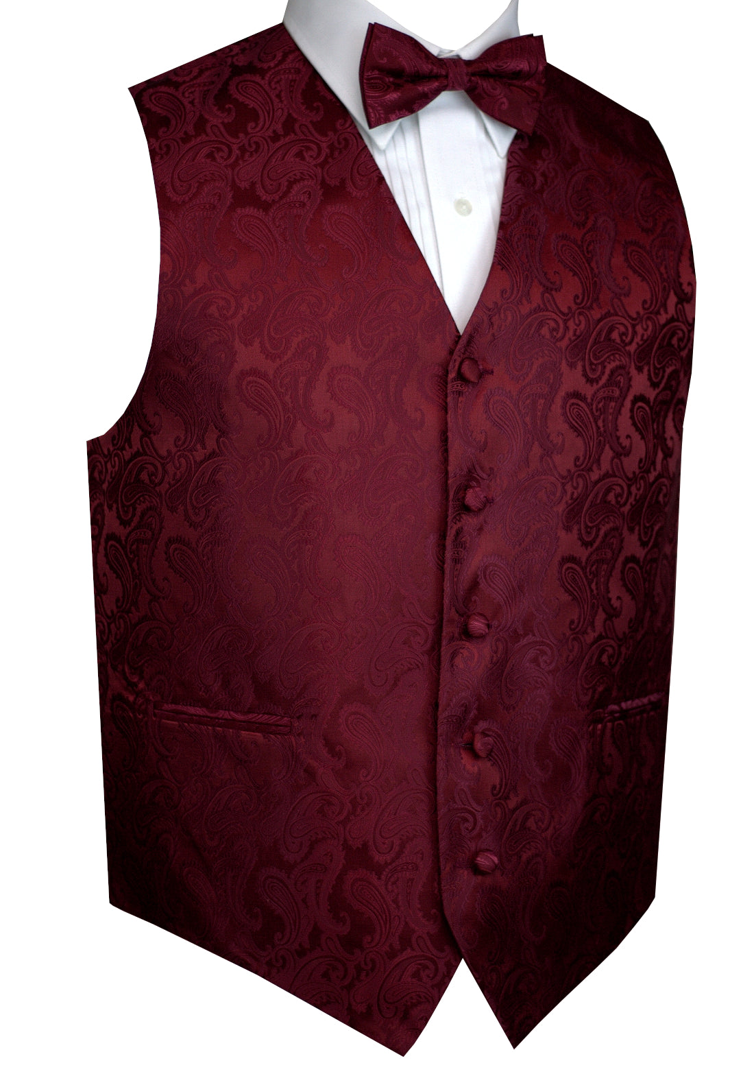 Burgundy Tuxedo Vest Set with Bow-Tie & Pocket Square