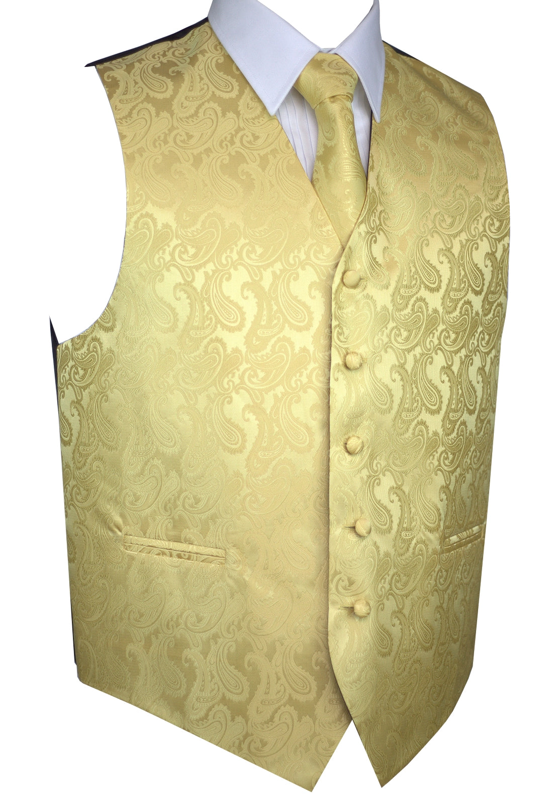 Gold Paisley Tuxedo Vest Set with Tie & Pocket Square