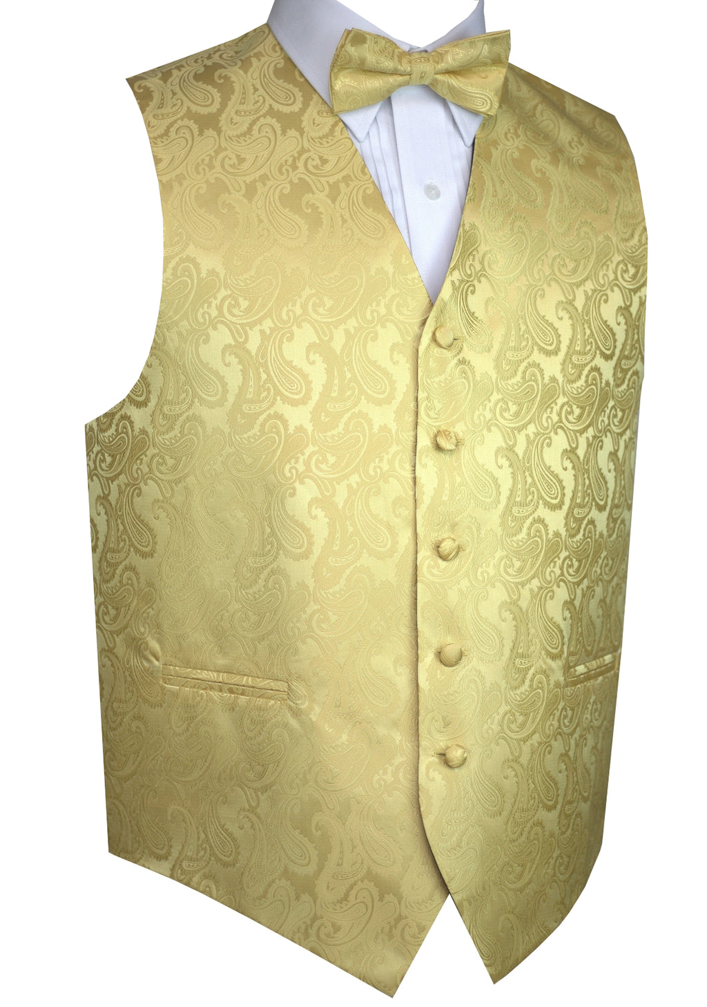 Gold Paisley Tuxedo Vest Set with Bow-Tie & Pocket Square
