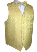 Gold Paisley Tuxedo Vest Set with Bow-Tie & Pocket Square