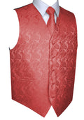 Coral Paisley Tuxedo Vest Set with Tie & Pocket Square