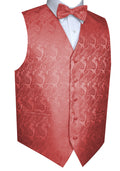 Coral Paisley Tuxedo Vest Set with Bow-Tie & Pocket Square