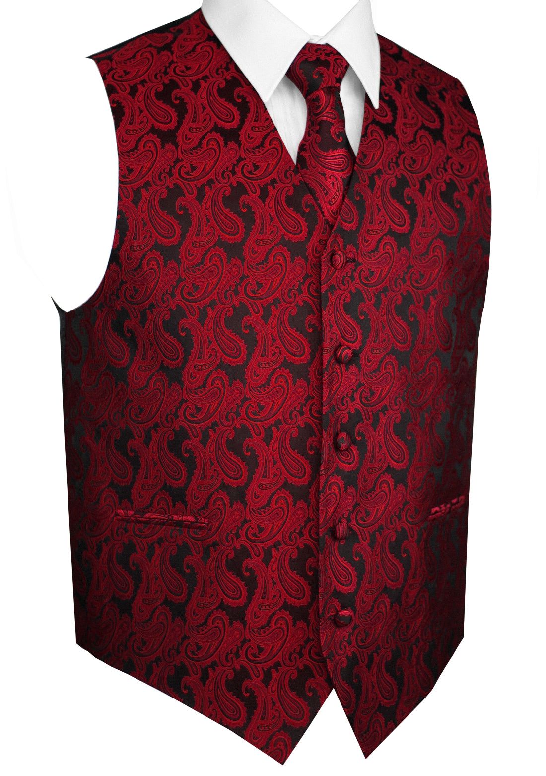 Apple Red Paisley Tuxedo Vest Set with Tie & Pocket Square