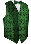 Green Paisley Tuxedo Vest Set with Bow-Tie & Pocket Square