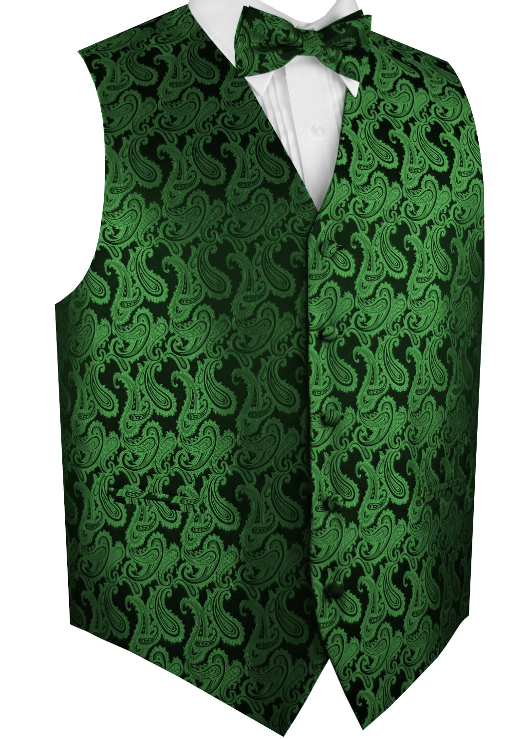 Green Paisley Tuxedo Vest Set with Bow-Tie & Pocket Square