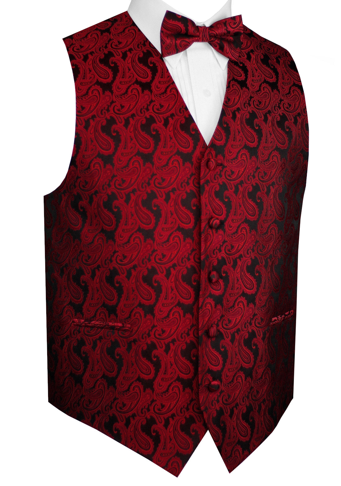 Apple Red Paisley Tuxedo Vest Set with Bow-Tie & Pocket Square