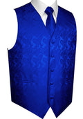 Blue Paisley Tuxedo Vest Set with Tie & Pocket Square