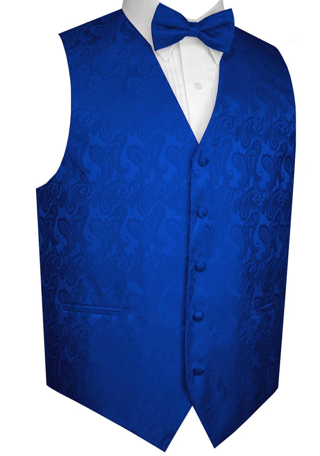 Blue Paisley Tuxedo Vest Set with Bow-Tie & Pocket Square