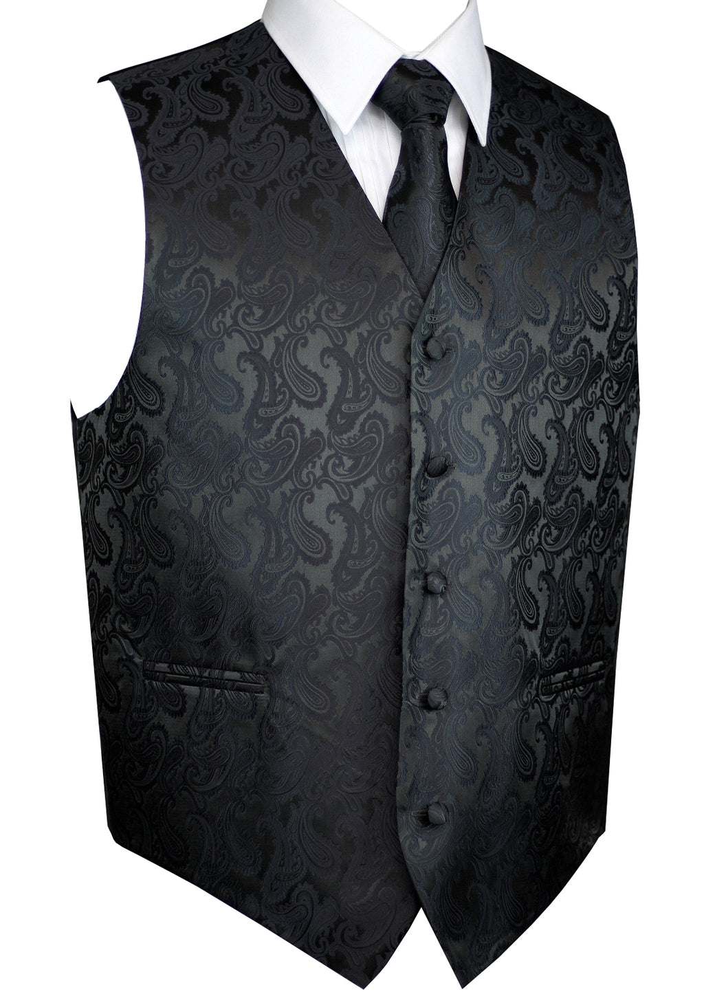 Charcoal  Paisley Tuxedo Vest Set with Tie & Pocket Square