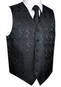 Charcoal  Paisley Tuxedo Vest Set with Tie & Pocket Square