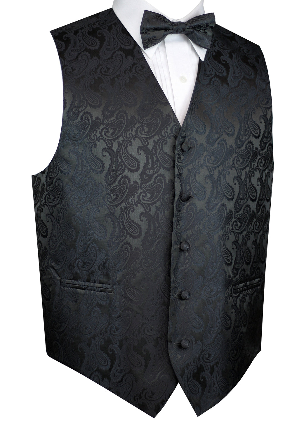 Charcoal  Paisley Tuxedo Vest Set with Bow-Tie & Pocket Square
