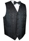 Charcoal  Paisley Tuxedo Vest Set with Bow-Tie & Pocket Square