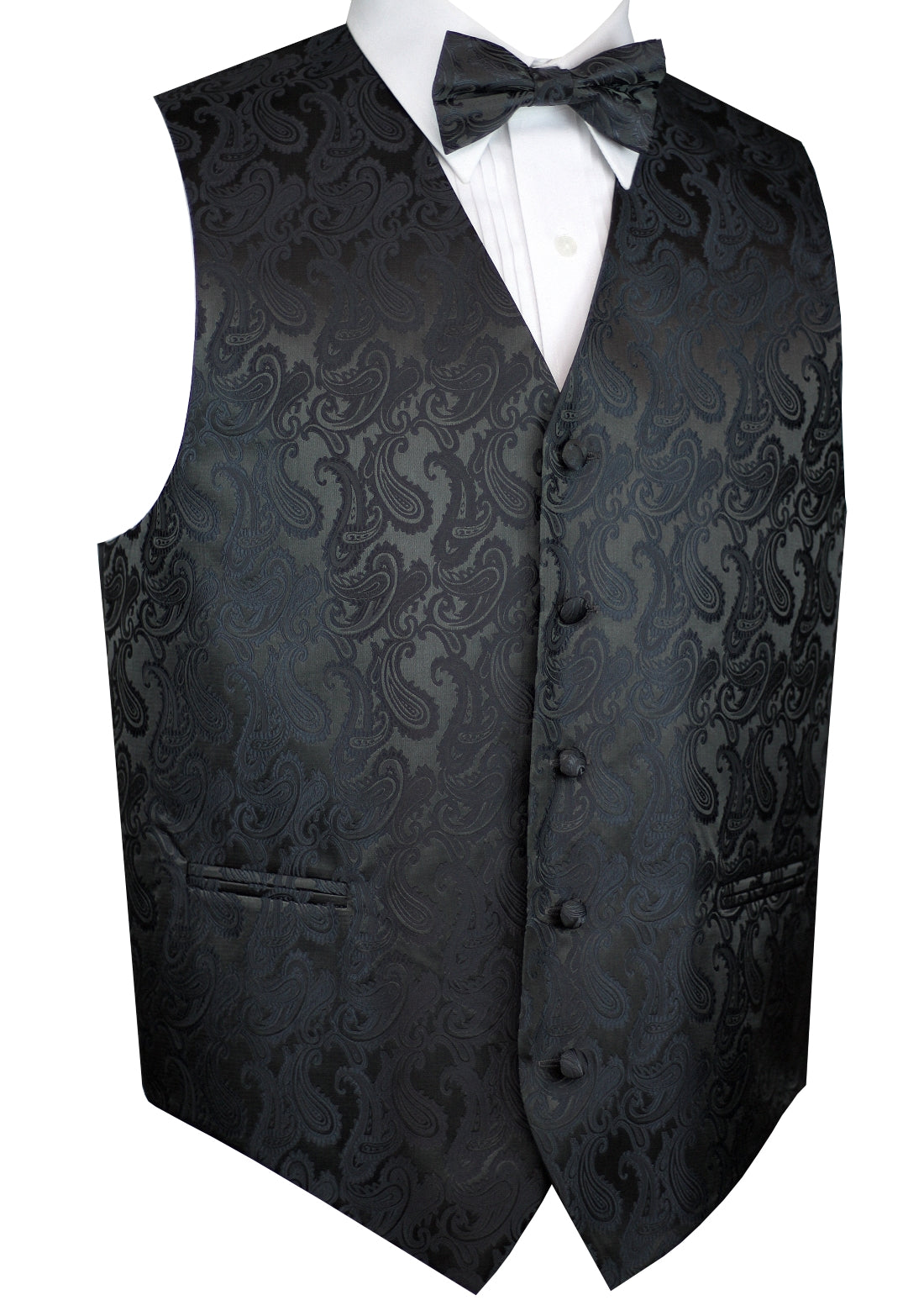 Charcoal  Paisley Tuxedo Vest Set with Bow-Tie & Pocket Square