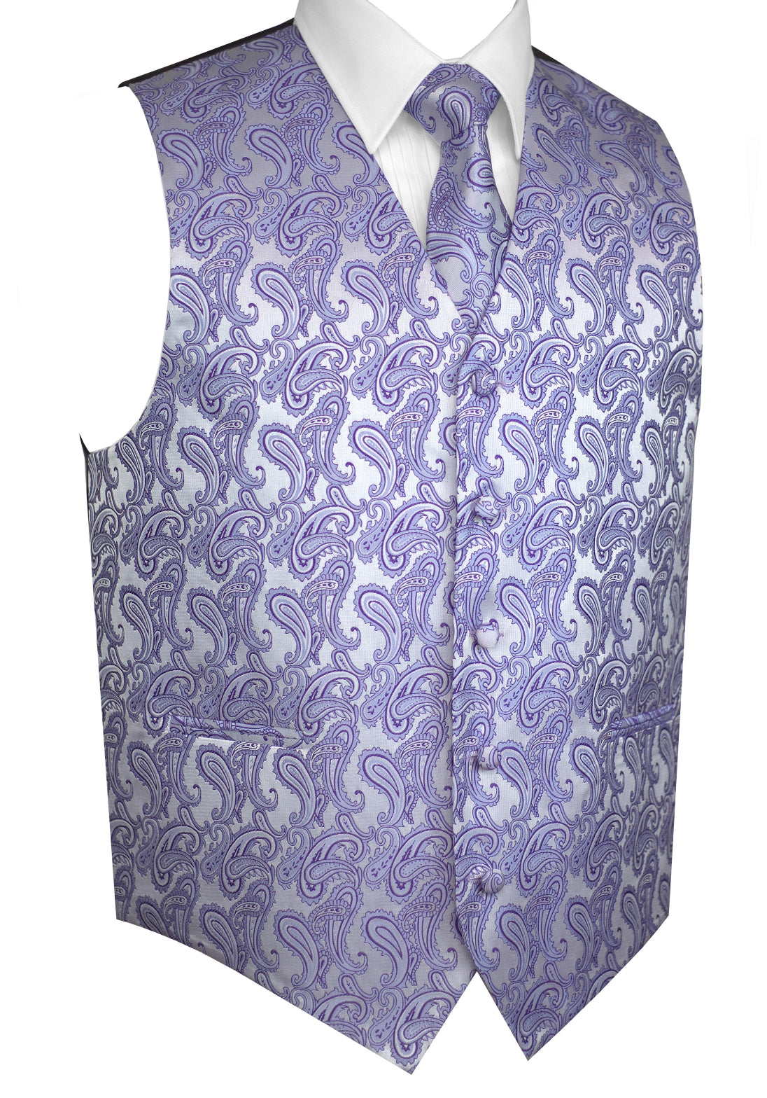 Lavender Paisley Tuxedo Vest Set with Tie & Pocket Square