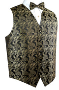 Gold Black Paisley Tuxedo Vest Set with Bow-Tie & Pocket Square