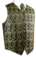 Gold Black Paisley Tuxedo Vest Set with Tie & Pocket Square