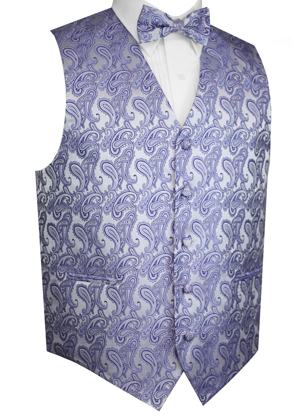 Lavender Paisley Tuxedo Vest Set with Bow-Tie & Pocket Square